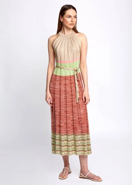 Halter Yaka Etek Ucu Ajurlu Midi Triko Elbise - 4