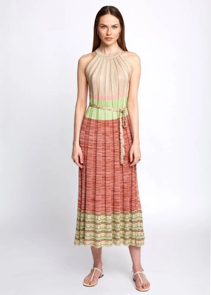 Halter Yaka Etek Ucu Ajurlu Midi Triko Elbise - 5