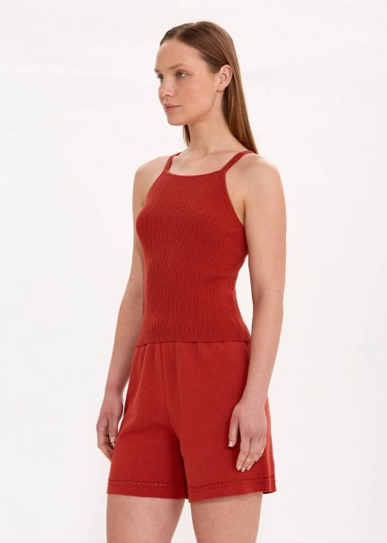 Halter Yaka Tarçın Rengi Triko Üst - 3