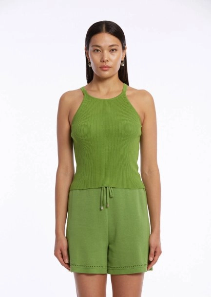 Halter Yaka Yeşil Triko Üst - 1