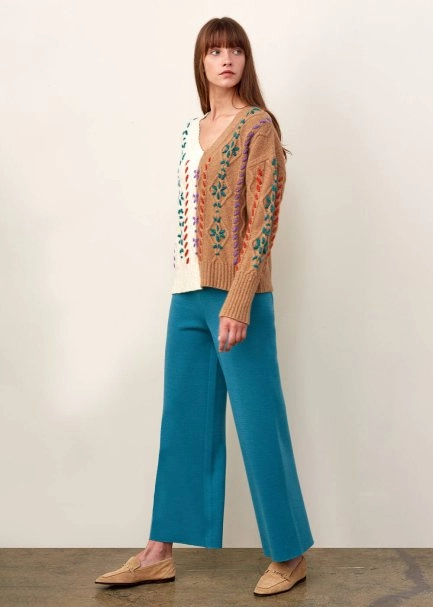 Hand Embroıdered Beıge Wool Knıt Sweater - 2