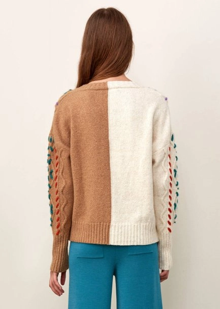 Hand Embroıdered Beıge Wool Knıt Sweater - 3