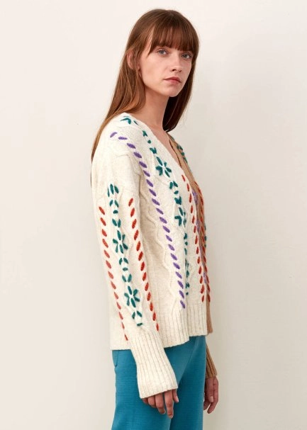 Hand Embroıdered Beıge Wool Knıt Sweater - 4