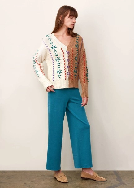 Hand Embroıdered Beıge Wool Knıt Sweater - 5