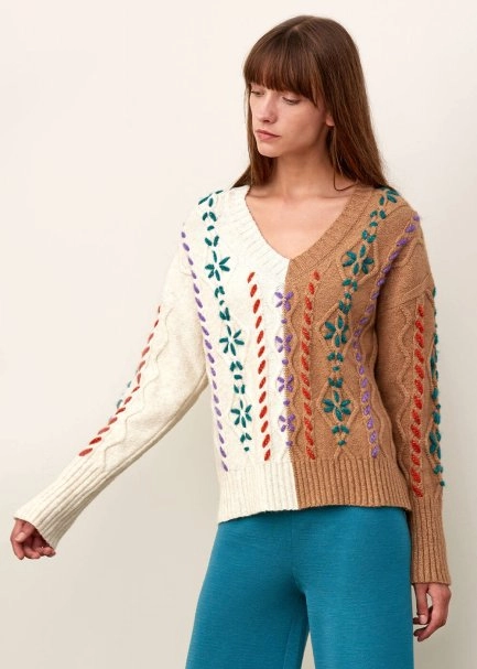 Hand Embroıdered Beıge Wool Knıt Sweater - 6
