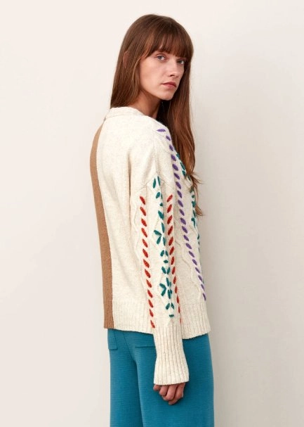Hand Embroıdered Beıge Wool Knıt Sweater - 7