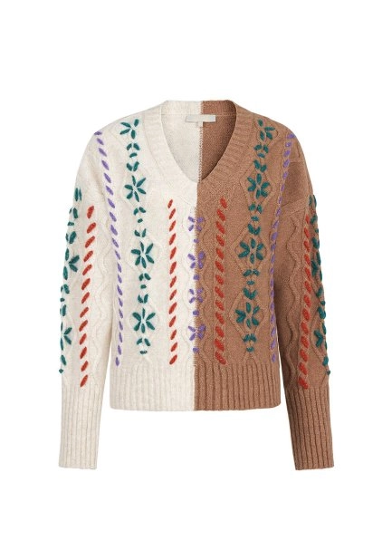 Hand Embroıdered Beıge Wool Knıt Sweater - 8