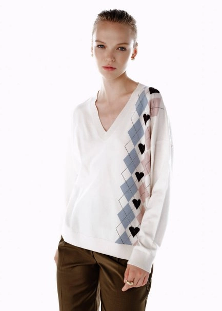 HEARTED ARGYLE PATTERNED SWEATER CLOUD - 4