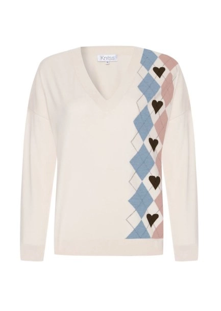 HEARTED ARGYLE PATTERNED SWEATER CLOUD - 6