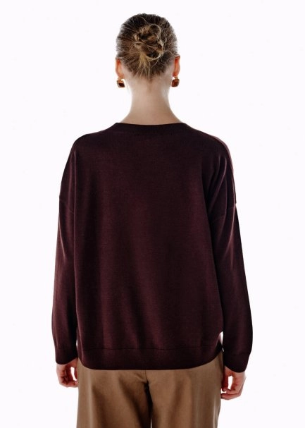 HEARTED ARGYLE PATTERNED SWEATER COFFEE - 5