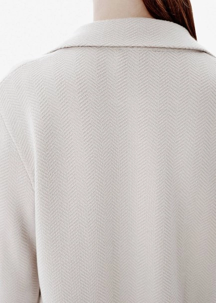 Herringbone Knit Double Button Beige Blazer - 4
