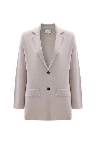Herringbone Knit Double Button Beige Blazer - 6