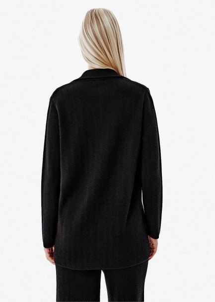 Herringbone Knit Double Button Black Blazer - 5