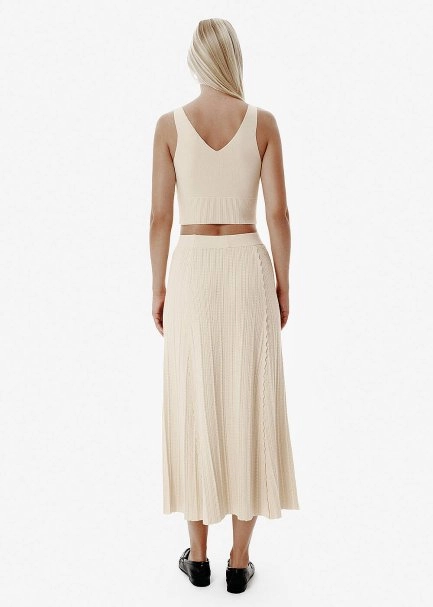 High Rib Waist Beige Crop Knit Top - 5