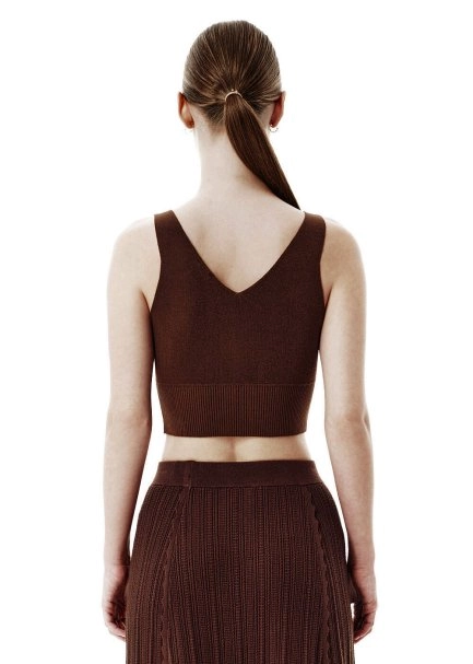High Rib Waist Brown Crop Knit Top - 4