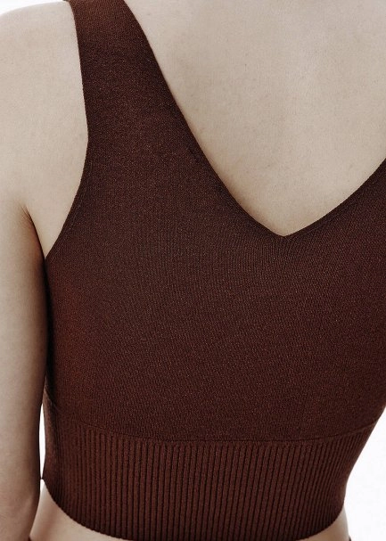 High Rib Waist Brown Crop Knit Top - 3