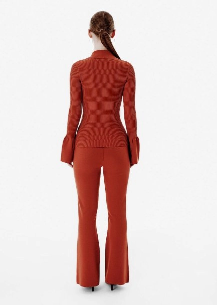 High Waist Tile Color Flare Pants - 5