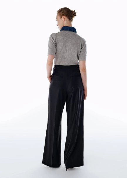 HIGH WAIST WOOL PANTS BLACK - 5