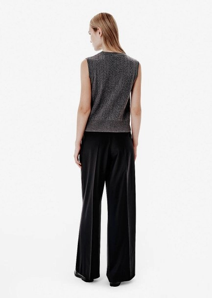 HIGH WAIST WOOL PANTS BLACK - 5