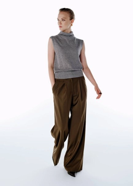 HIGH WAIST WOOL PANTS OLIVESTONE - 3