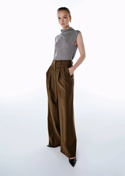 HIGH WAIST WOOL PANTS OLIVESTONE - 4