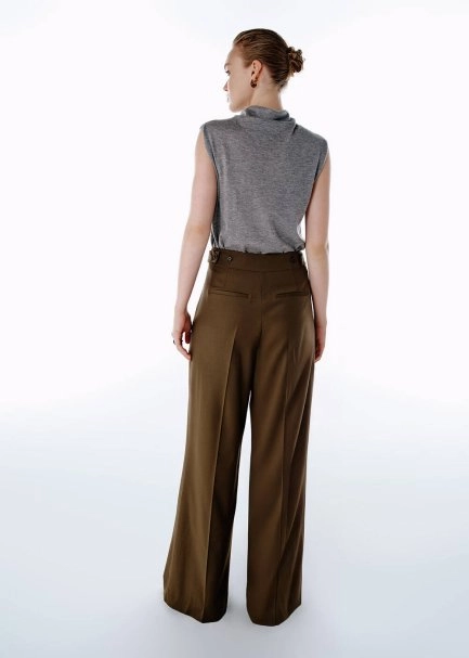 HIGH WAIST WOOL PANTS OLIVESTONE - 5