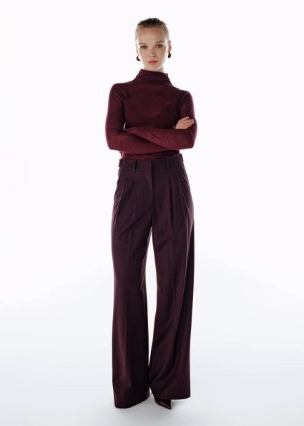 HIGH WAIST WOOL PANTS PLUM - 1