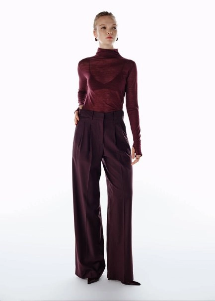 HIGH WAIST WOOL PANTS PLUM - 2
