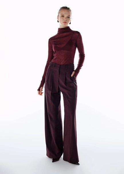 HIGH WAIST WOOL PANTS PLUM - 3