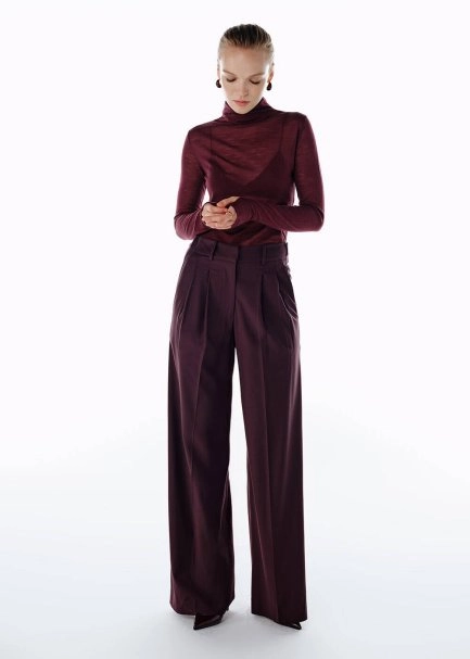 HIGH WAIST WOOL PANTS PLUM - 4