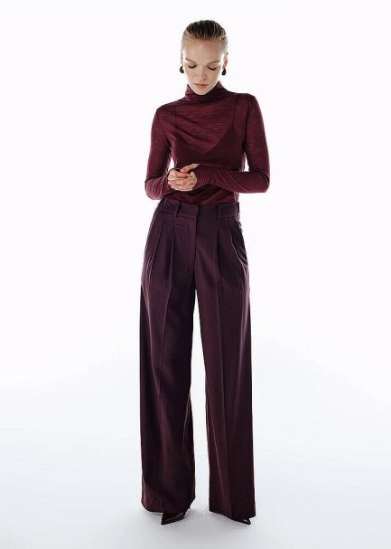 HIGH WAIST WOOL PANTS PLUM - 4