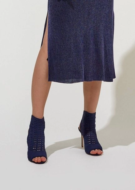 HIGHT HEELS OPEN TOE NAVY KNIT BOOTIE - 1