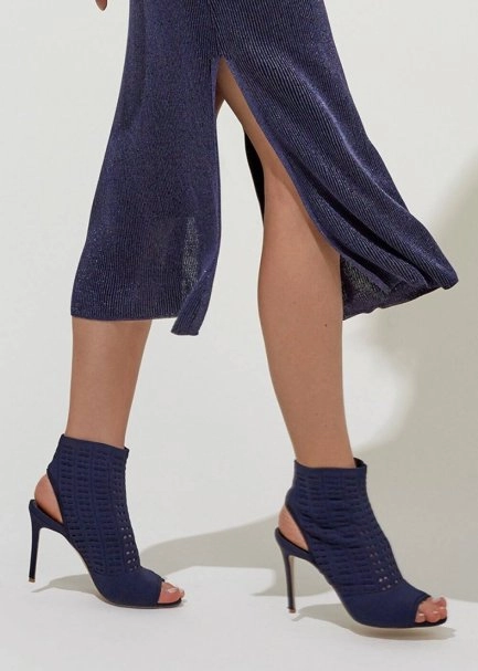 HIGHT HEELS OPEN TOE NAVY KNIT BOOTIE - 4