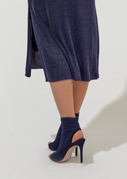 HIGHT HEELS OPEN TOE NAVY KNIT BOOTIE - 5