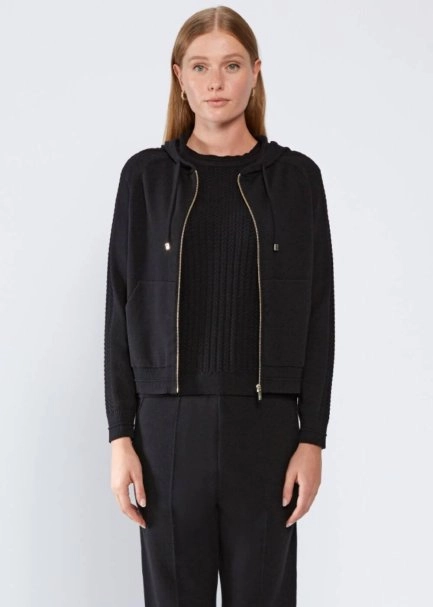 HOODED BLACK KNIT CARDIGAN - 1