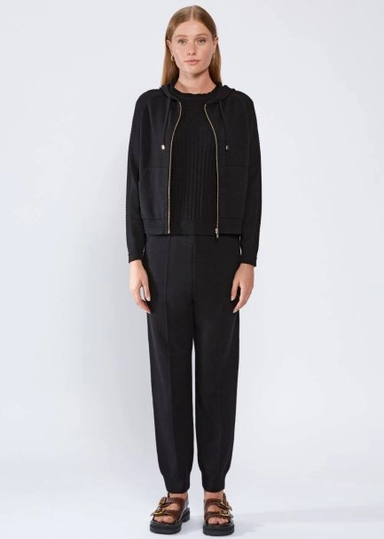 HOODED BLACK KNIT CARDIGAN - 2