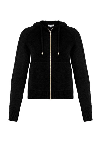 HOODED BLACK KNIT CARDIGAN - 6