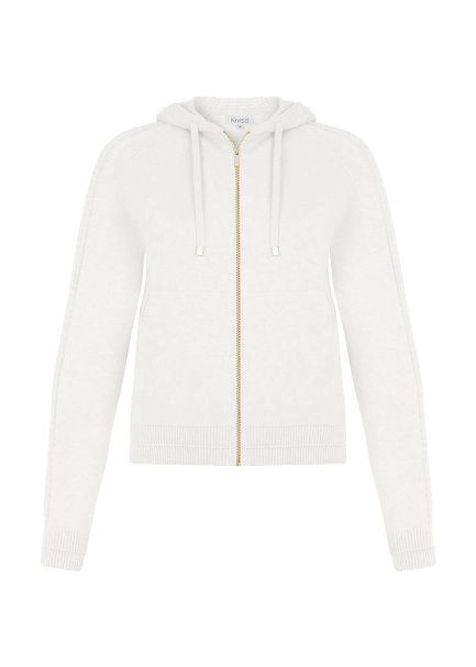 HOODED ECRU KNIT CARDIGAN - 6