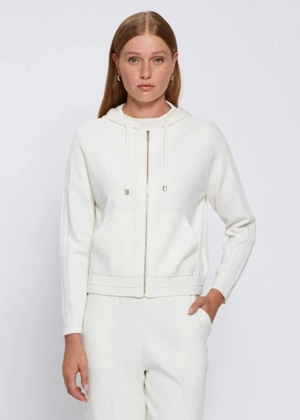 HOODED ECRU KNIT CARDIGAN - 1