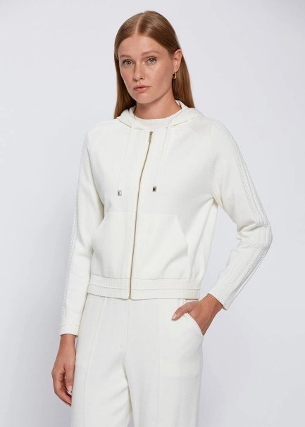 HOODED ECRU KNIT CARDIGAN - 4