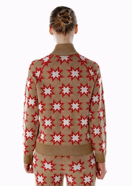 İkonik AprÈs-Skı Yıldız Desenli Triko Hırka Camel - 5