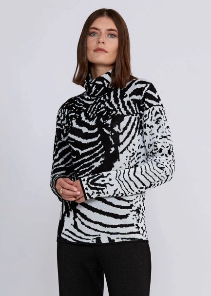Intarsia Jacquard Detail Black White Knit Top - 1