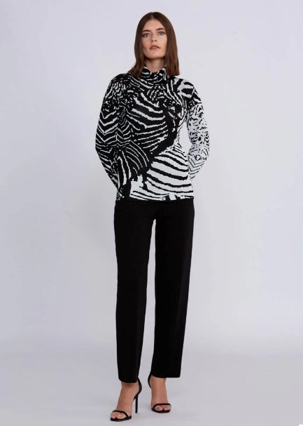 Intarsia Jacquard Detail Black White Knit Top - 2