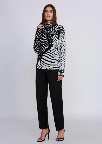 Intarsia Jacquard Detail Black White Knit Top - 5