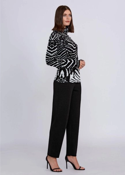 Intarsia Jacquard Detail Black White Knit Top - 6