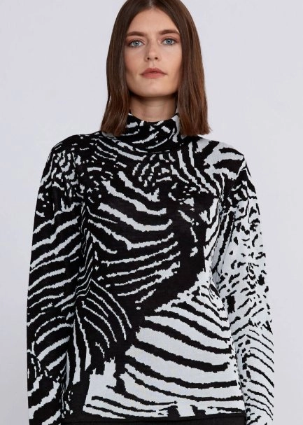 Intarsia Jacquard Detail Black White Knit Top - 7