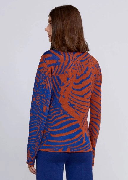 Intarsia Jacquard Detail Cooper Blue Knit Top - 3