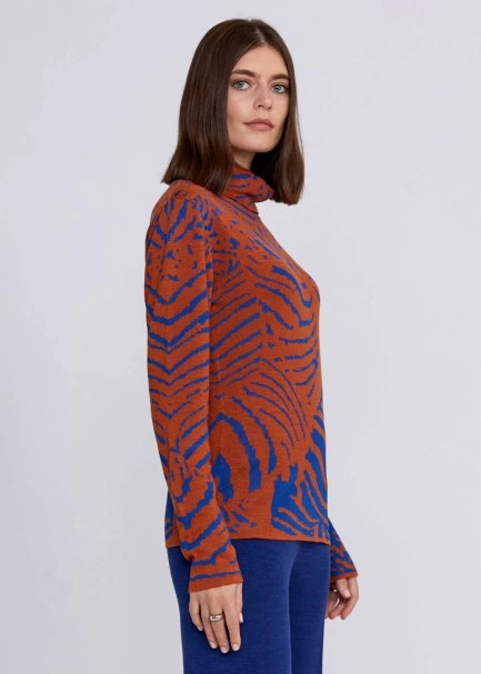 Intarsia Jacquard Detail Cooper Blue Knit Top - 4