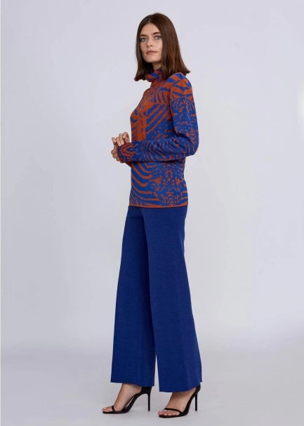 Intarsia Jacquard Detail Cooper Blue Knit Top - 6