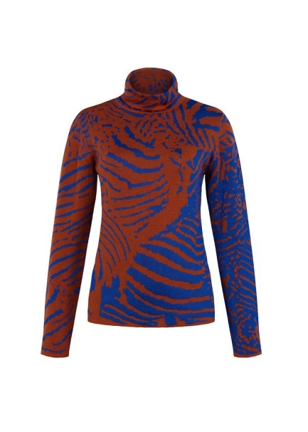 Intarsia Jacquard Detail Cooper Blue Knit Top - 8